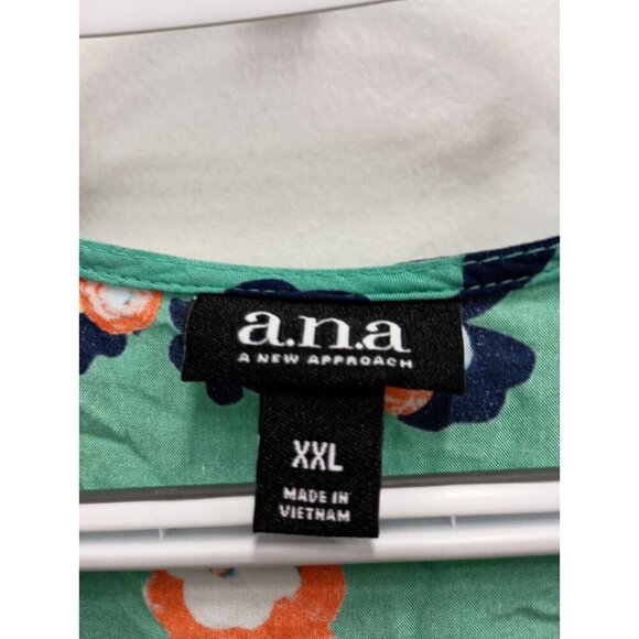 A.N.A A New Approach Womens Faux Wrap BOHO Dress Size XXL Green Floral Midi - Picture 5 of 9